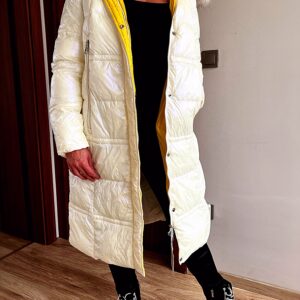 Prémium Cream-Sárga betétes gyöngyház fényű téli kabát