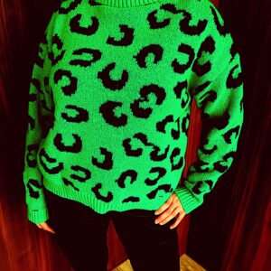 Zöld Leopard mintás pulóver