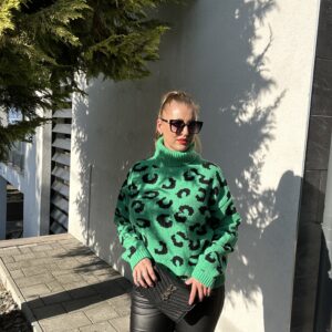 Zöld Leopard mintás pulóver
